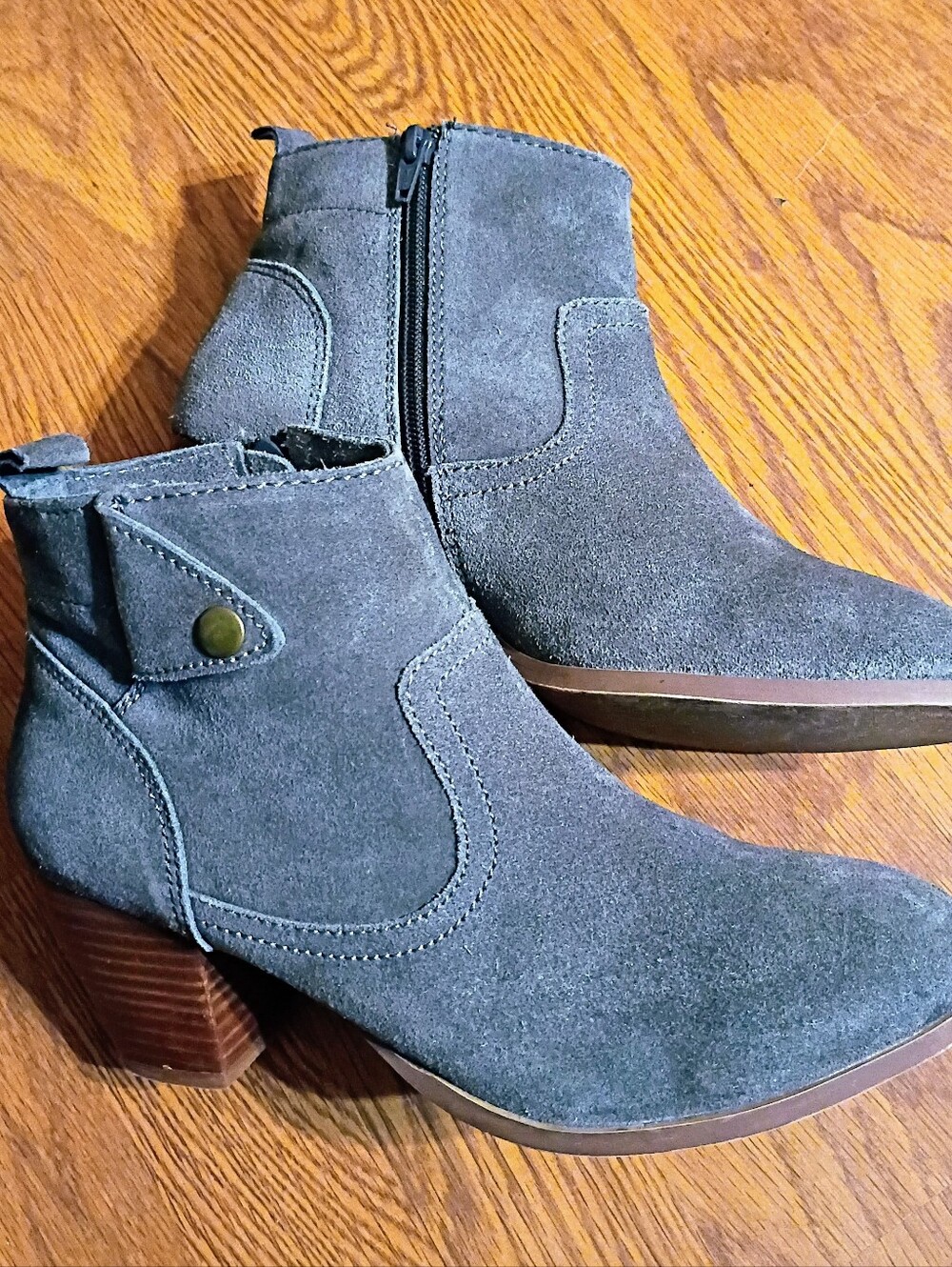 Dolce Vita Gray Suede Ankle Booties with Stacked Heel
